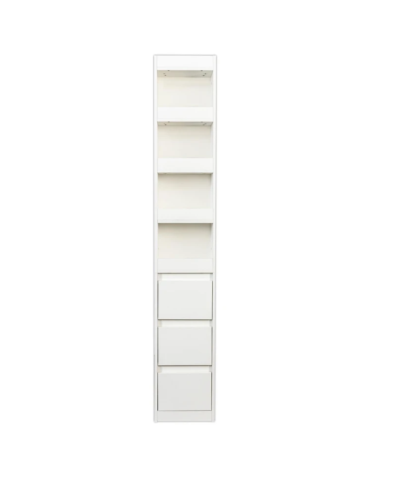 flynama 70.87 Inch High Modern Tall Wooden Storage Cabinet 4-Tier Shelves and Side Drawers Home Bookcase