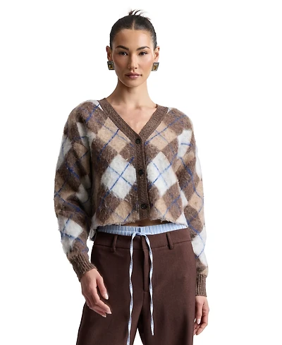 Avec Les Filles Women's Argyle Jacquard Cardigan