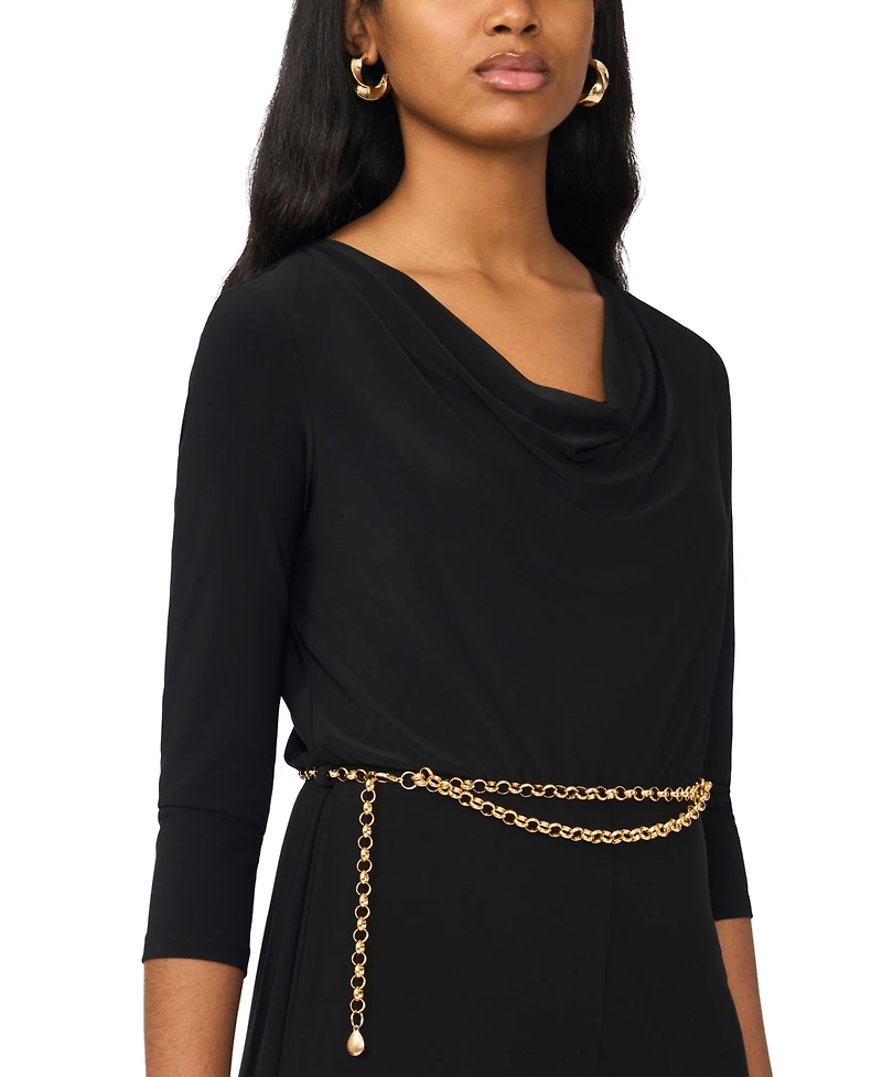 Msk Women's 3/4-Sleeve Cowl Neck Jumpsuit with Belt