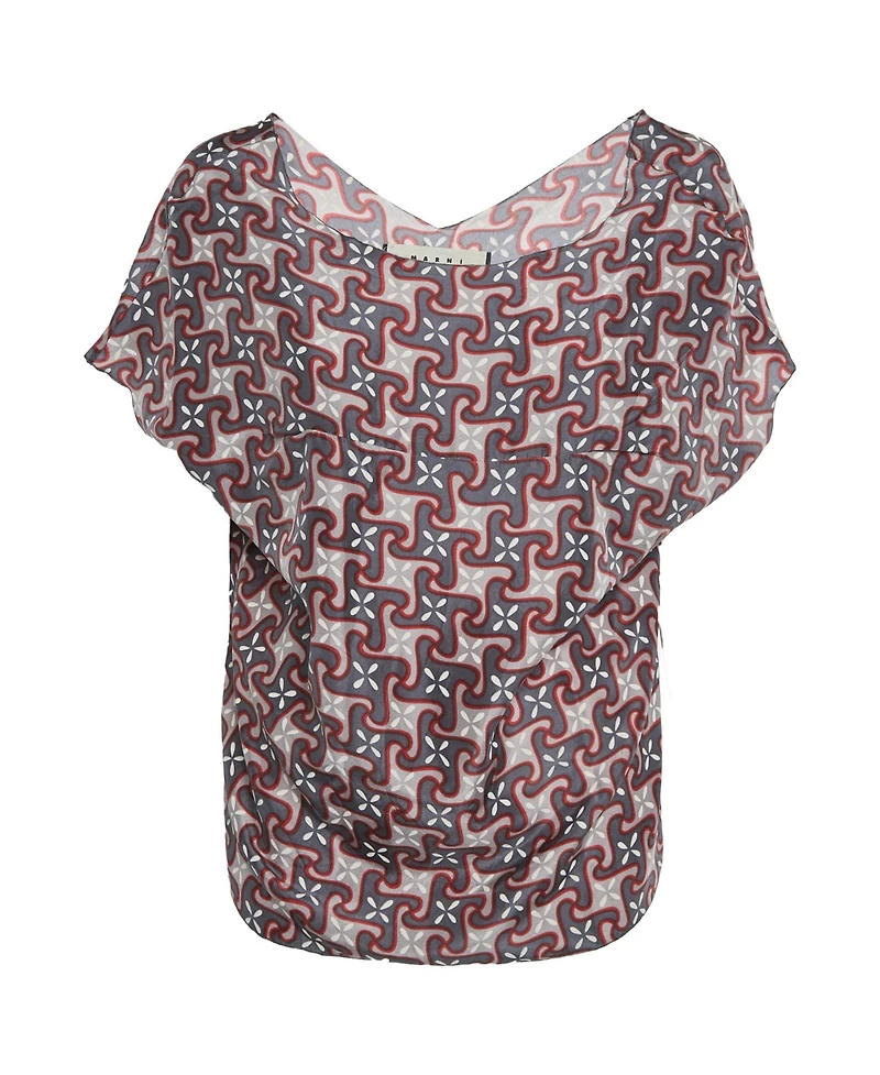 Pre-Owned Marni Women's Geometric Print Silk Draped Blouse
