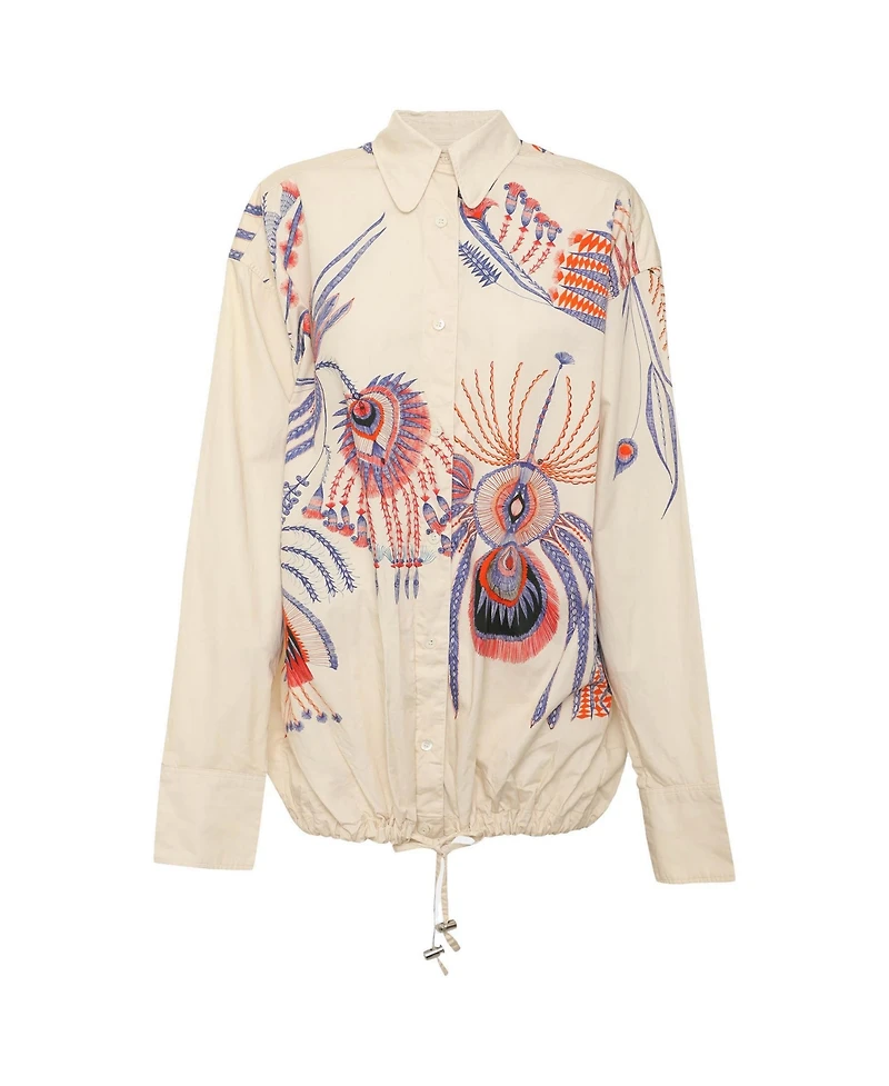 Pre-Owned Dries Van Noten Women's Printed Poplin Drawstring Shirt