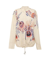 Pre-Owned Dries Van Noten Women's Printed Poplin Drawstring Shirt