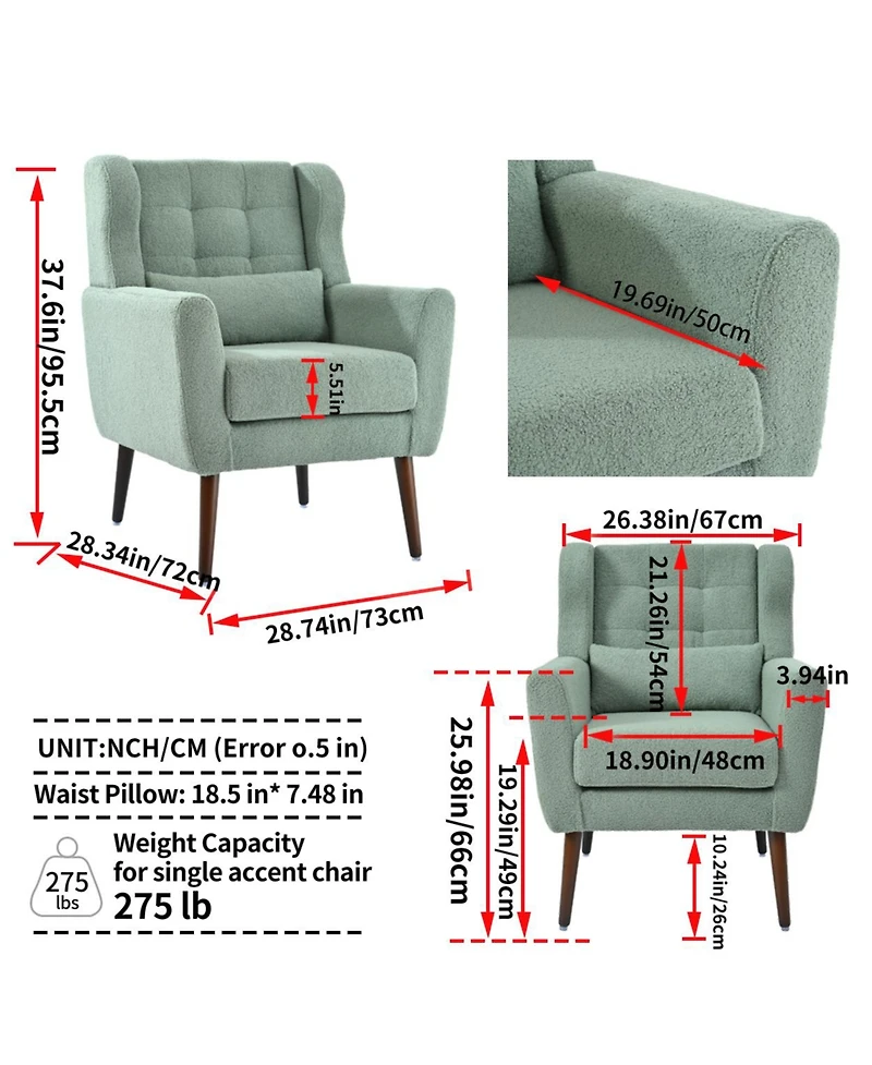Clihome Modern Accent Chair,Teddy Fabric Living Room Chairs Comfy Reading Chair,Mid Century Chair, Lounge Armchair for Bedroom
