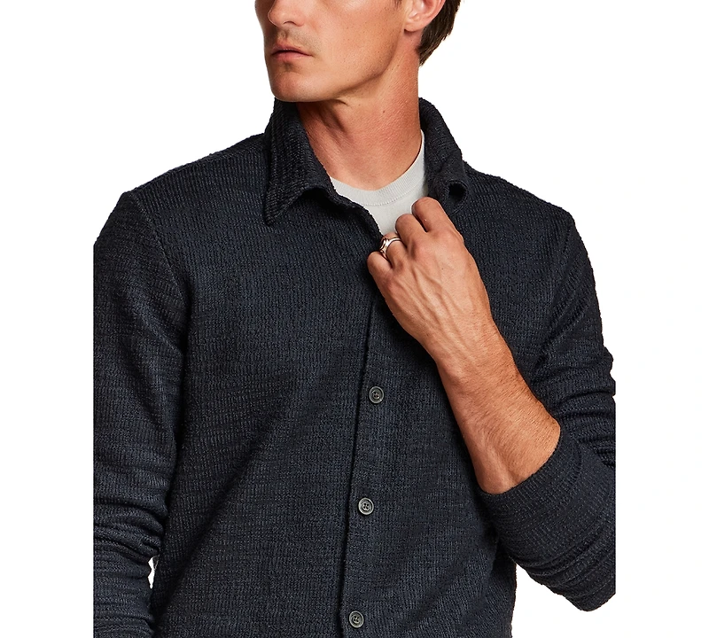 Vintage & Black Men's Slub Terry Button-Down Overshirt Jacket