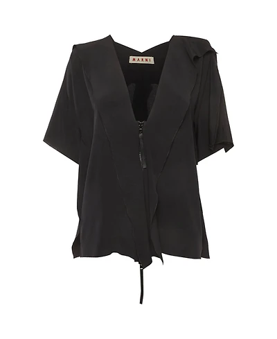 Pre-Owned Marni Women's Ruffled Silk Zip-Front Top