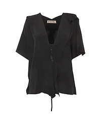 Pre-Owned Marni Women's Ruffled Silk Zip-Front Top