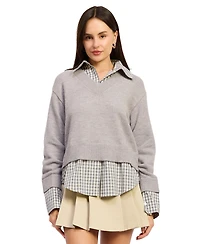 En Saison Women's Annie Long-Sleeve Collared Sweater