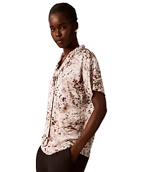 Calvin Klein Women's Printed Flat Satin Tie-Neck Blouse