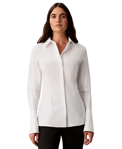 Calvin Klein Women's Collared Neck Long-Sleeve Shirt