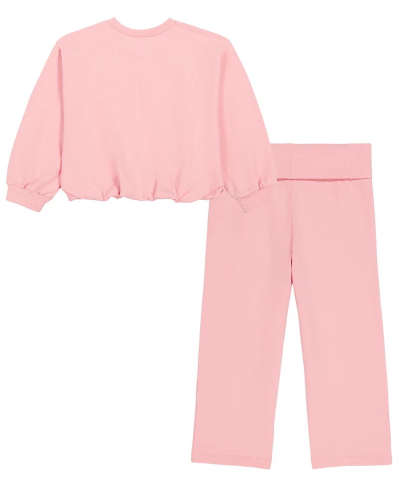 Calvin Klein Girls' 2T-6X Crewneck Sweatshirt and Pants, 2-Piece Set