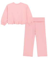 Calvin Klein Girls' 2T-6X Crewneck Sweatshirt and Pants, 2-Piece Set