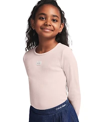 Calvin Klein Girls' 2T-6X Long-Sleeve Top and Denim Skort, 2-Piece Set
