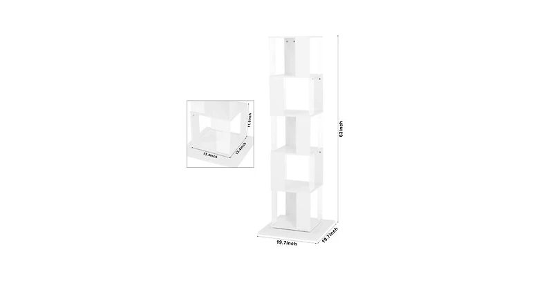 Flynama 5-Tier 360 Degree Rotating Bookshelf Wood Veneer and Acrylic Panel Anti-Tip Base Modern Home Display Storage Rack