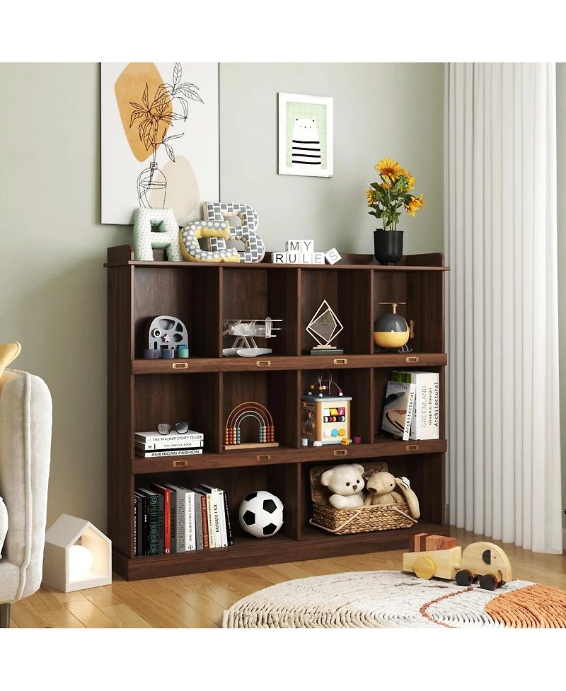 flynama 10-Shelf Bookcase Cubby Storage Organizer Display Cabinet