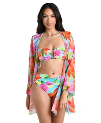 La Blanca Women's Sunset Botanica Tie-Front Swim Cover-Up Kimono Dress