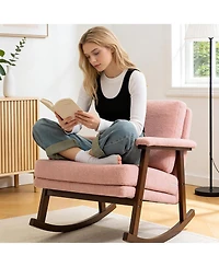Rainsken Rocking Accent Chair, Upholstered Accent Chair with Solid Rubberwood Frame, Cozy Reading Chair for Small Spaces, for Living Room/Bedroom