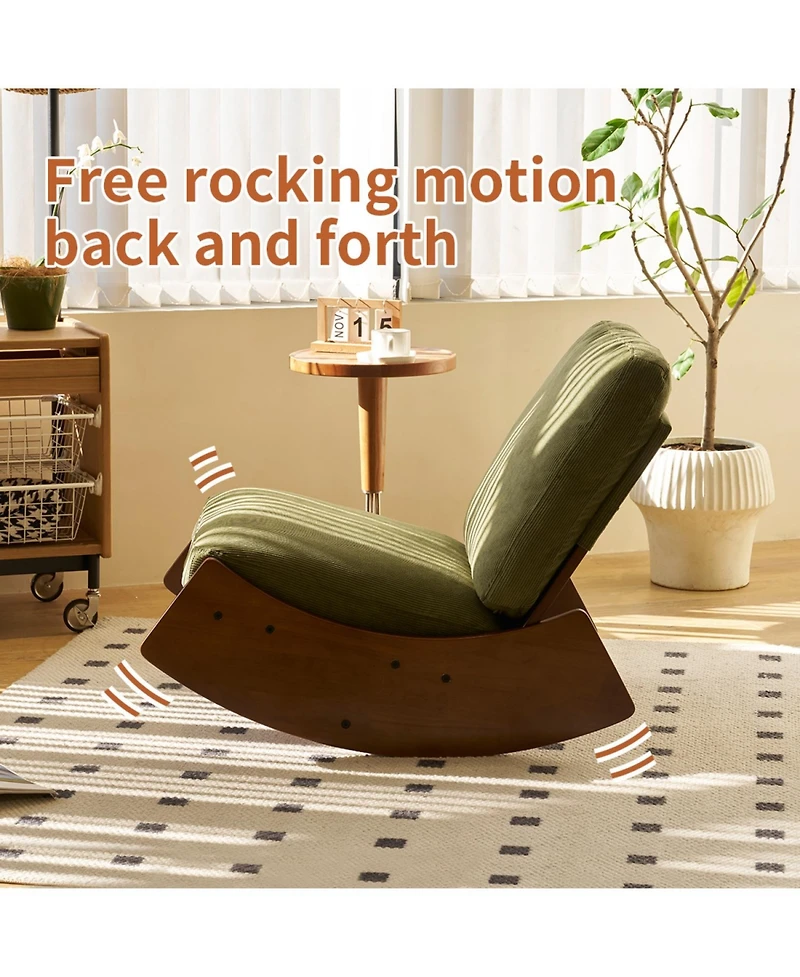 Rainsken Comfortable Glider Rocking Chair, Upholstery corduroy fabric Accent Chairs, Solid Wood Frame, for Living Room Bedroom Sunroom Outdoor