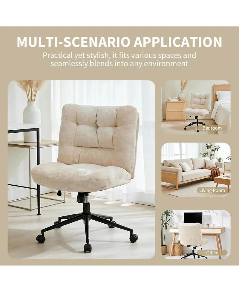 gaomon 2 Piece Home Office Chair with Wheels Armless Vanity Desk Chair, Soft Chenille Fabric, Double Cushion Wide Seat