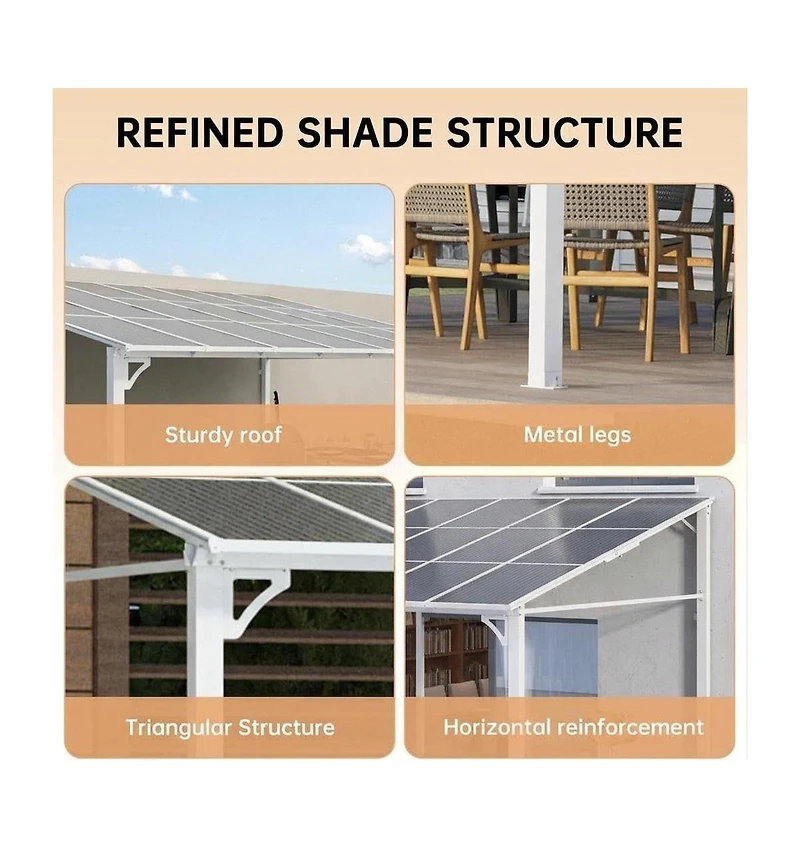 homfan Wall Mounted Gazebo Iron Frame Lean-to Canopy with Pc Roof, High-Low Patio Awning for Door Window Backyard