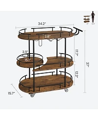 gaomon Elegant 4-Tier Gold Bar Cart with Wine Rack and Glass Holder Mobile Serving on Wheels Metal Storage Shelves for Dining, Living Room