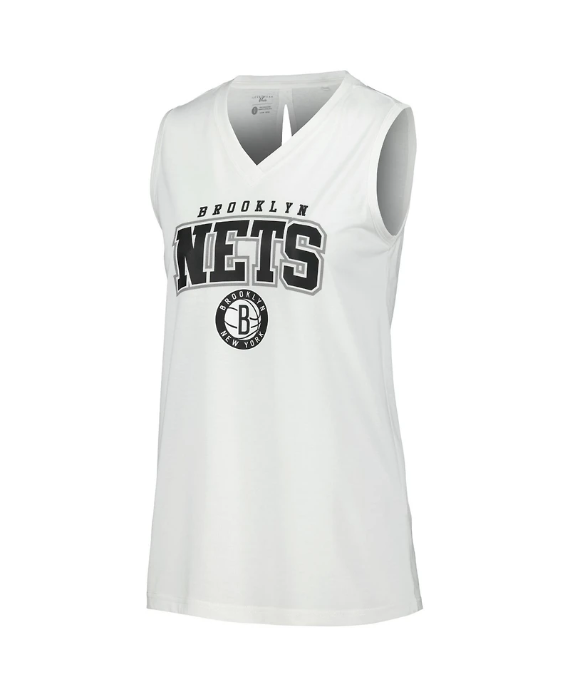 LevelWear Women's White Brooklyn Nets Paisley Peekaboo Tank Top