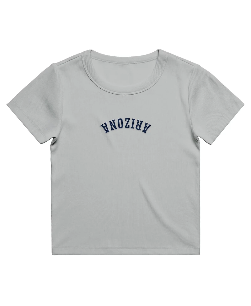 Uscape Apparel Women's Gray Arizona Wildcats Upside Down Embroidery Ribbed Cropped T-Shirt