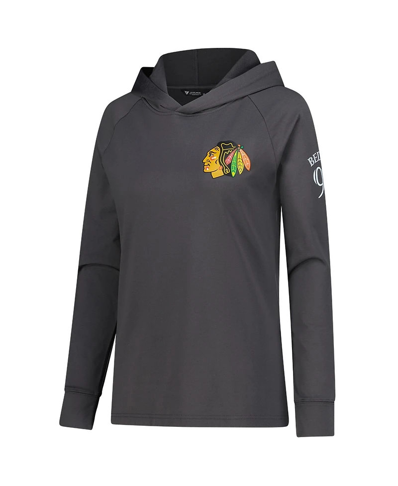 LevelWear Women's Connor Bedard Charcoal Chicago Blackhawks Impression Name & Number Raglan Hoodie