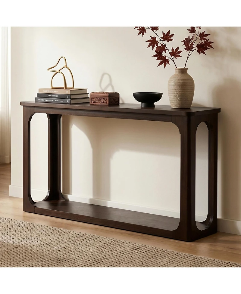 Rainsken 55" Sofa Console Table, Entryway Table with Bottom Storage Shelf, Solid Wood Legs, Sturdy Bottom Shelf, for Living Room Hallway
