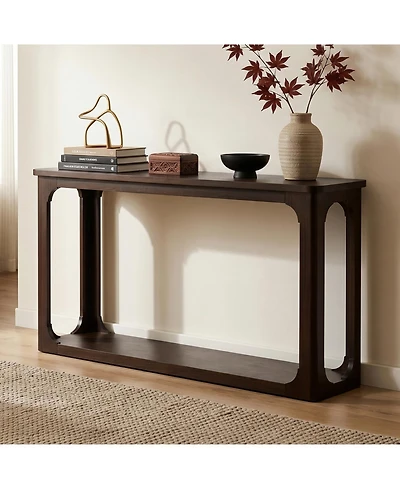 Rainsken 55" Sofa Console Table, Entryway Table with Bottom Storage Shelf, Solid Wood Legs, Sturdy Bottom Shelf, for Living Room Hallway