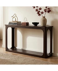Rainsken 55" Sofa Console Table, Entryway Table with Bottom Storage Shelf, Solid Wood Legs, Sturdy Bottom Shelf, for Living Room Hallway