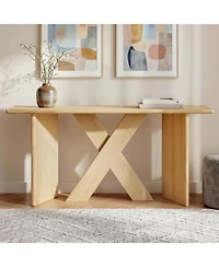 Rainsken 60" Sofa Console Table, with X Frame, Rounded Tabletop Edges, Minimalist Modern Display Shelf, for Entryway, Living Room or Hallway