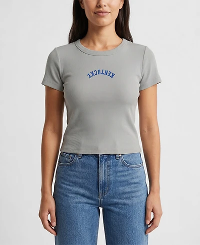 Uscape Apparel Women's Gray Kentucky Wildcats Upside Down Embroidery Ribbed Cropped T-Shirt
