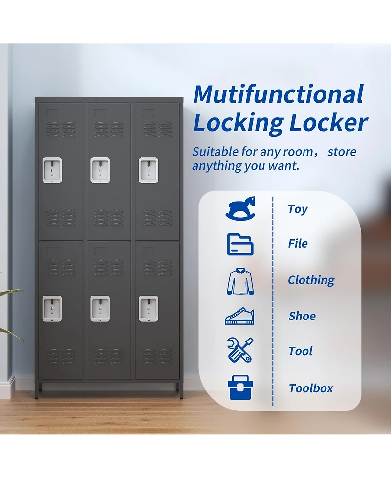 Viyet 72"H 6-Door Metal Storage Locker - Secure Multi-Tier Employee and Gym Cabinet