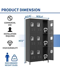 Viyet 72"H 9-Door Metal Locker Cabinet - Secure Multi-Compartment Storage