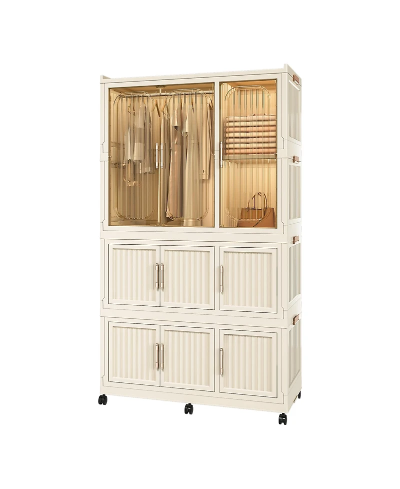 Viyet 62 Portable Wardrobe Closet 9 Cube Modular Storage Organizer with Hanging Rod