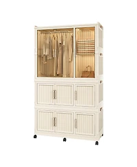 Viyet 62 Portable Wardrobe Closet 9 Cube Modular Storage Organizer with Hanging Rod