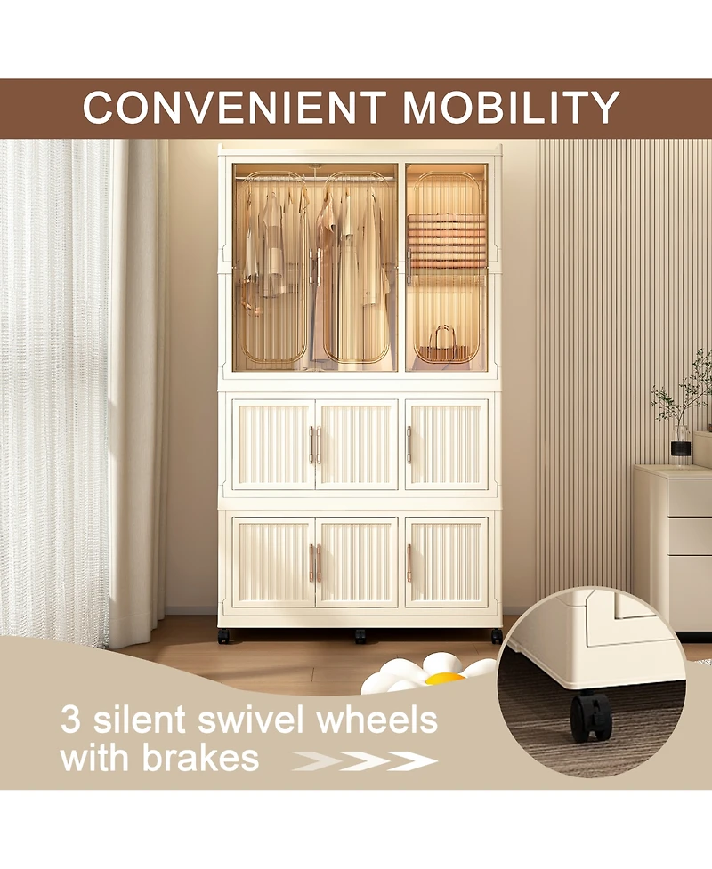 Viyet 62 Portable Wardrobe Closet 9 Cube Modular Storage Organizer with Hanging Rod