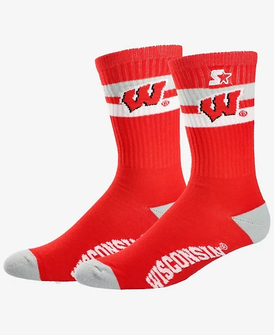 Starter Men's and Women's Wisconsin Badgers Team Color Two-Stripe Crew Socks