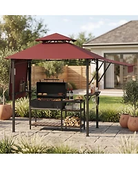 homfan Heavy Duty 8x5 Ft Bbq Grill Gazebo with Arched Roof, Double Folding Doors and Iron Frame for Outdoor Cooking, Lawn, Garden