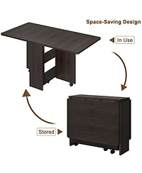 homfan Folding Drop Leaf Dining Table with 2-Tier Storage, 6 Wheels, Space-Saving Kitchen for Room and Home Office