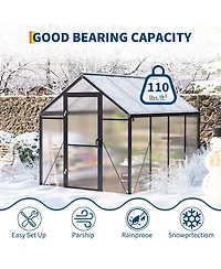 Homfan 8 x 6 Ft Aluminum Frame Greenhouse with Pc Panels, Outdoor Plant Growing Tent with Hinged Door and Vents
