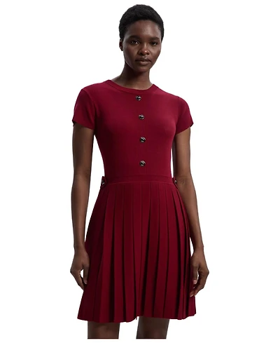 Karen Millen Women's Viscose Tab Pleated Knit Mini Dress