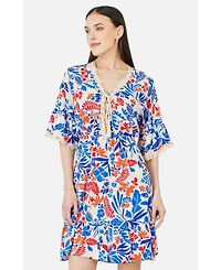 Yumi Women's Leaf Print Kimono Sleeve Tunic Dress