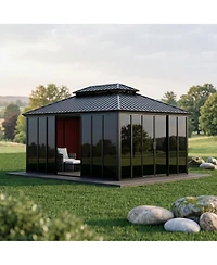 homfan 12 x 16 Ft Metal Roof Gazebo House with Aluminum Alloy and Steel Frame and Acrylic Panels for Backyard, Patio