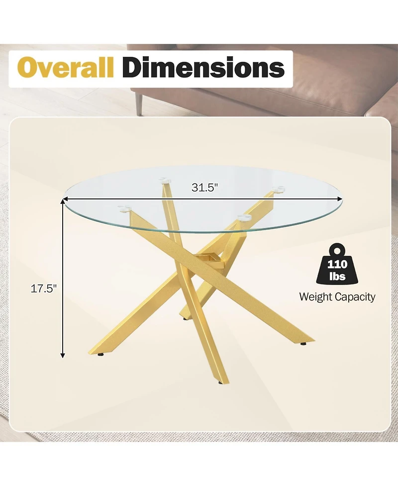 Slickblue Clear Round Coffee Table with Tempered Glass Top for Modern Living Room