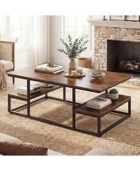 Slickblue Modern Rectangle Coffee Table with Storage Shelf and Open Display Design