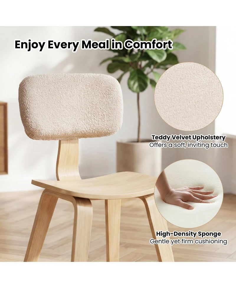 Slickblue Set of 2 Dining Chairs Teddy Velvet Backrest Solid Rubber Wood Frame