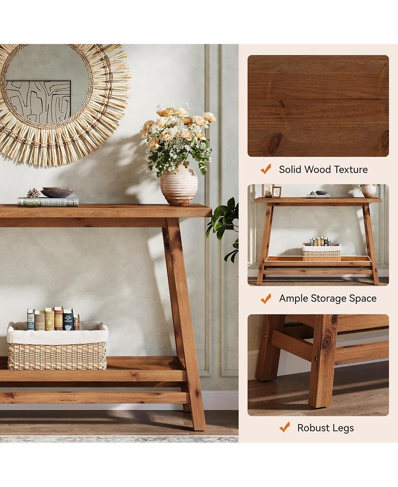 Tribesigns 41.3" Farmhouse Console Table, Solid Wood Entryway Table with Storage Shelf