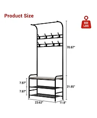 homfan 3-in-1 Hallway Coat Rack with Shoe Bench, Sturdy Iron and Wood Multi-shelf Storage Organizer for Entryway Home Office