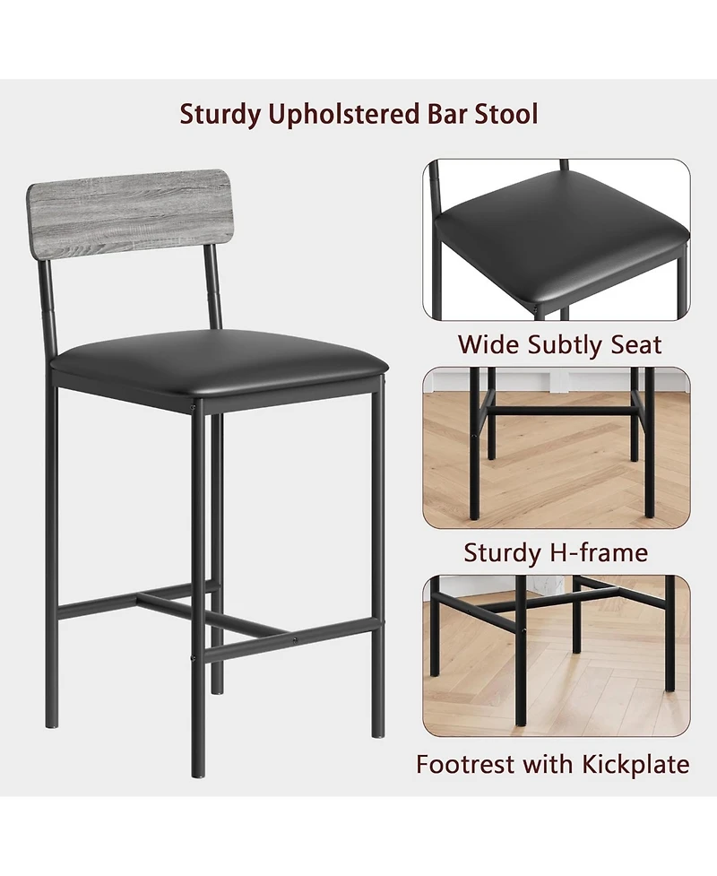 homfan 6-Piece Counter Height Bar Set with Footrest, 6 Upholstered Bar Stools for Bar, Kitchen Dining Room, Metal Frame